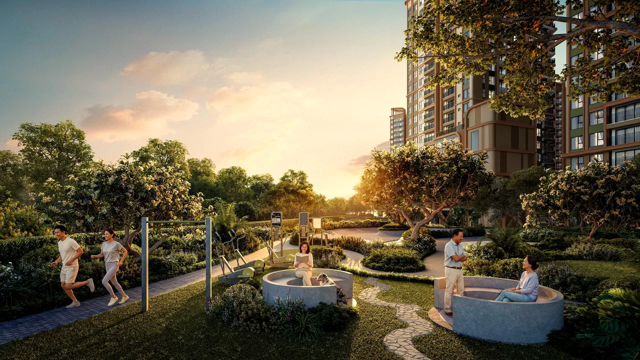 Vườn cây và lối chạy bộ, khu thể dục ngoài trời trong nội khu Norton Park