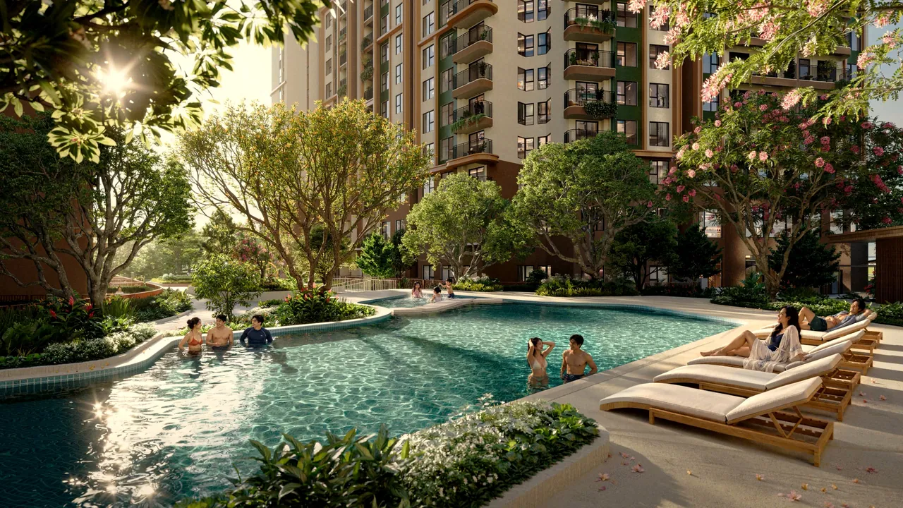 Hồ bơi cảnh quan giữa rừng cây trong nội khu Norton Park