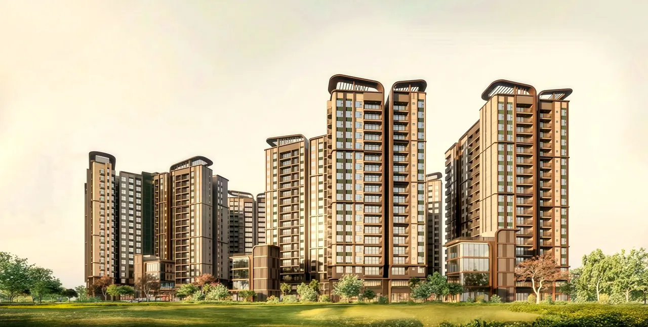 Toàn cảnh các tháp căn hộ Norton Park nhìn từ mảng xanh