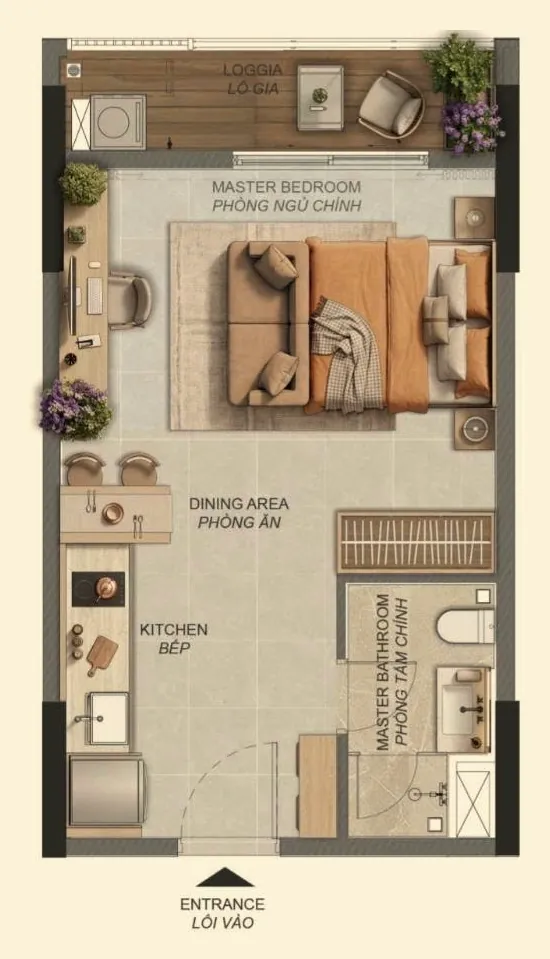 Mặt bằng căn Studio Norton Park, căn tiêu biểu ST1.1A, diện tích sàn 42,12 m²