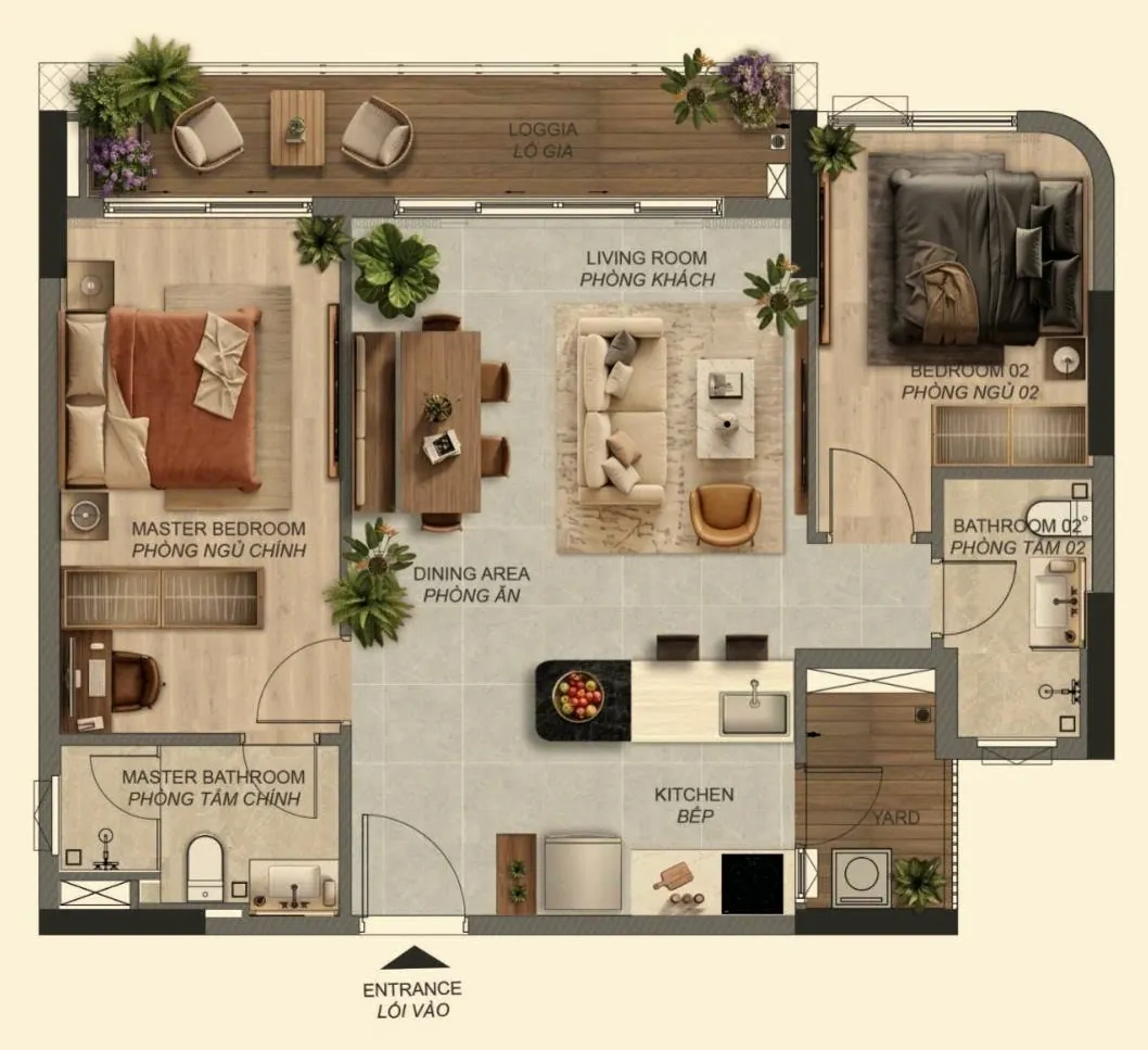 Mặt bằng căn 2 phòng ngủ+ Norton Park, căn tiêu biểu B2.2A, diện tích sàn 87,20 m²