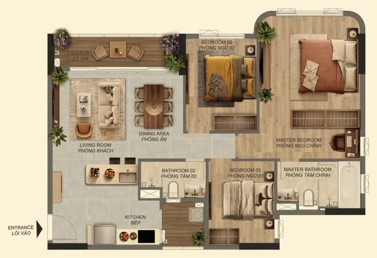 Mặt bằng căn 3 phòng ngủ Norton Park, căn tiêu biểu C4.1A, diện tích sàn 113,65 m²