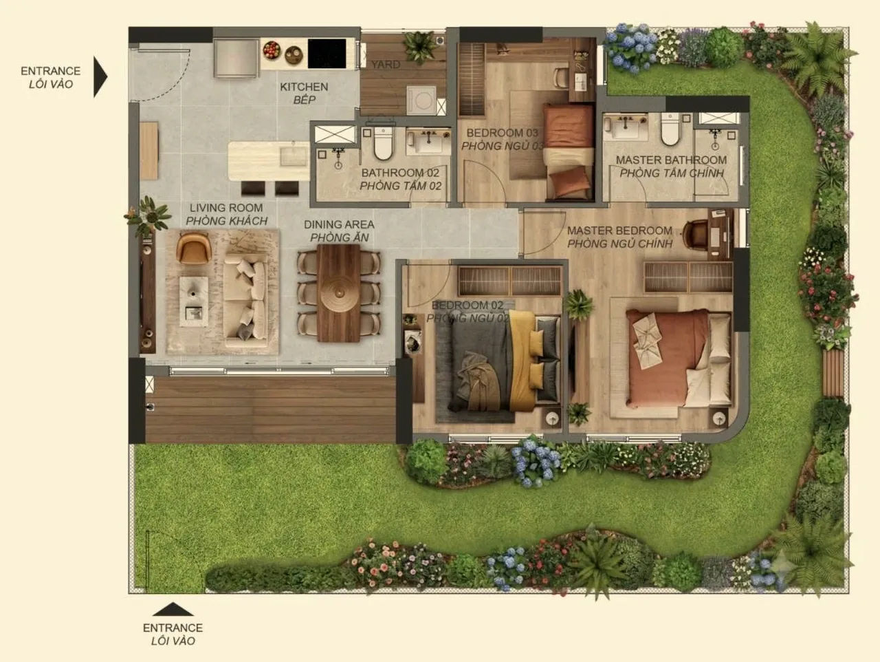Mặt bằng căn Căn hộ sân vườn Norton Park, căn tiêu biểu C3.1C.PES, diện tích sàn 95,44 m²