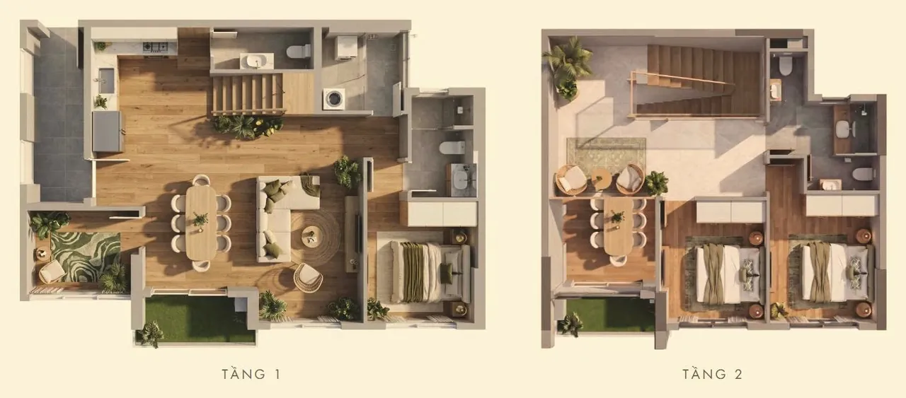 Mặt bằng căn Duplex Norton Park, căn tiêu biểu D2.1C, diện tích sàn 156,07 m²