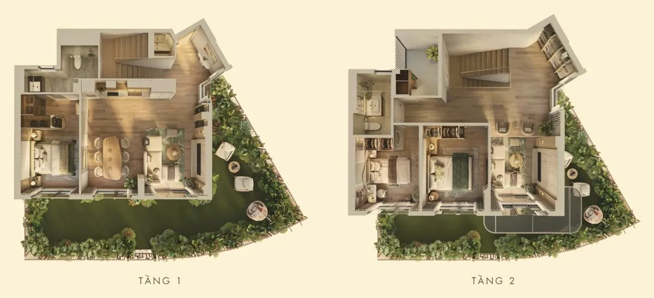 Mặt bằng căn Duplex sân vườn Norton Park, căn tiêu biểu D1.1C, diện tích sàn 139,86 m²