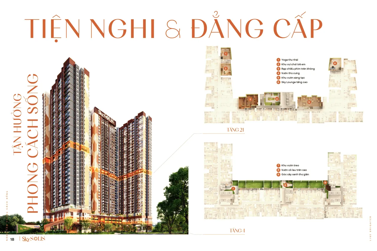 Tiện ích tầng 21 và tầng 4: yoga, khu vui chơi trẻ em, rạp chiếu phim trên không, vườn thú cưng, sky lounge, vườn treo