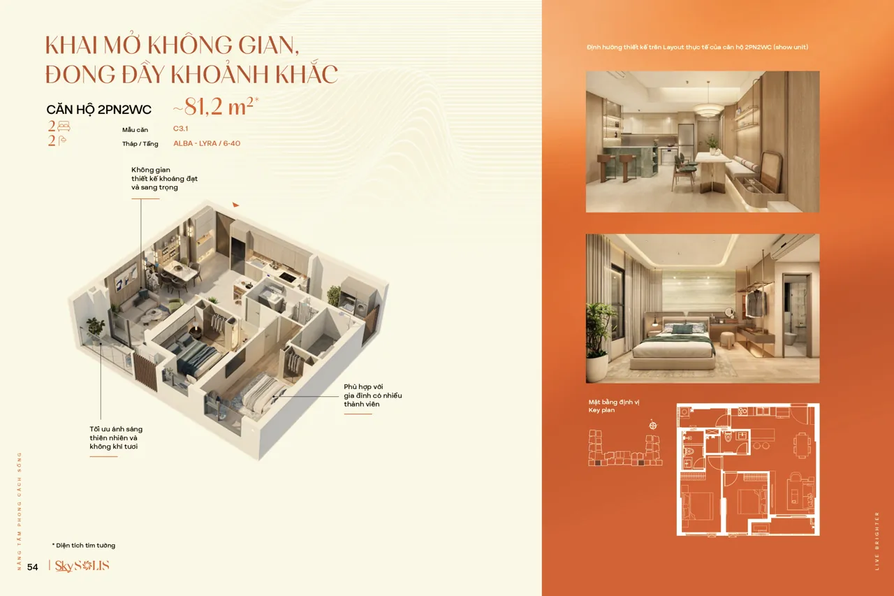 Layout căn hộ 2PN2WC C3.1 khoảng 81,2 m²