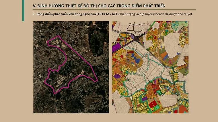 Ảnh vệ tinh và bản đồ quy hoạch sử dụng đất khu Công nghệ cao TP.HCM dọc Metro số 1