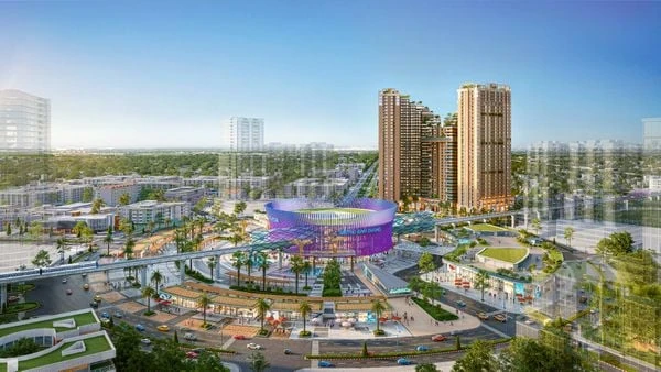 Phối cảnh Nam Mekong Grand Plaza và khu vực vòng xoay WTC Gateway tại Thành phố mới Bình Dương